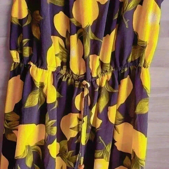 Women’s Rosette Spring Blue Dress With Yellow Lemons Flutter Sleeve Chiffon M - Picture 8 of 14